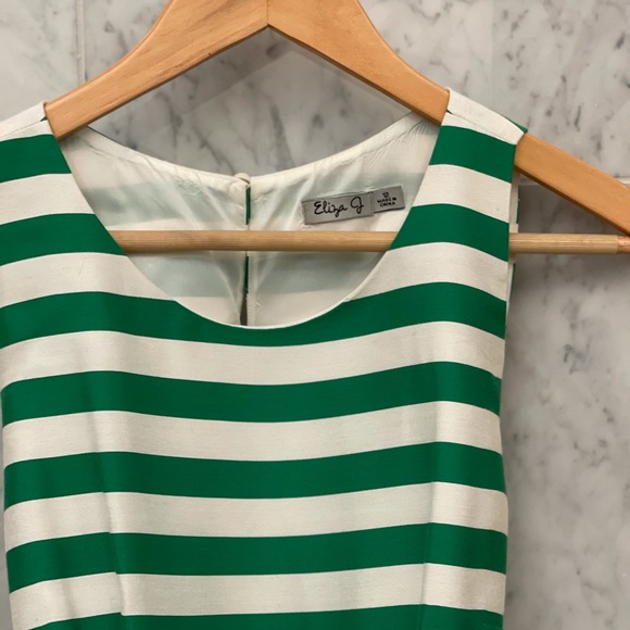 Eliza J Fit and Flare Green Striped Dress - Picture 3 of 4